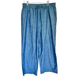 J.Crew Blue Chambray Wide Leg Elastic Waist Drawstring Pants Cropped L 12 Beach